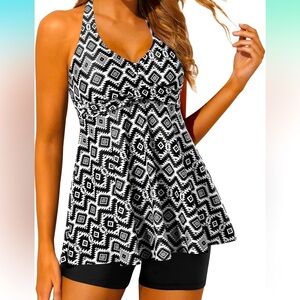 NEW Yonique Two Piece Tankini Swimsuits for Women with Shorts Halter V Neck